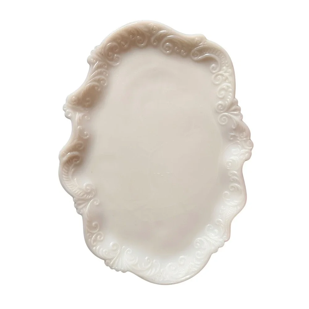 Westmoreland Milk Glass Princess Feather Oval Platter Tray Opalescent White 12in
